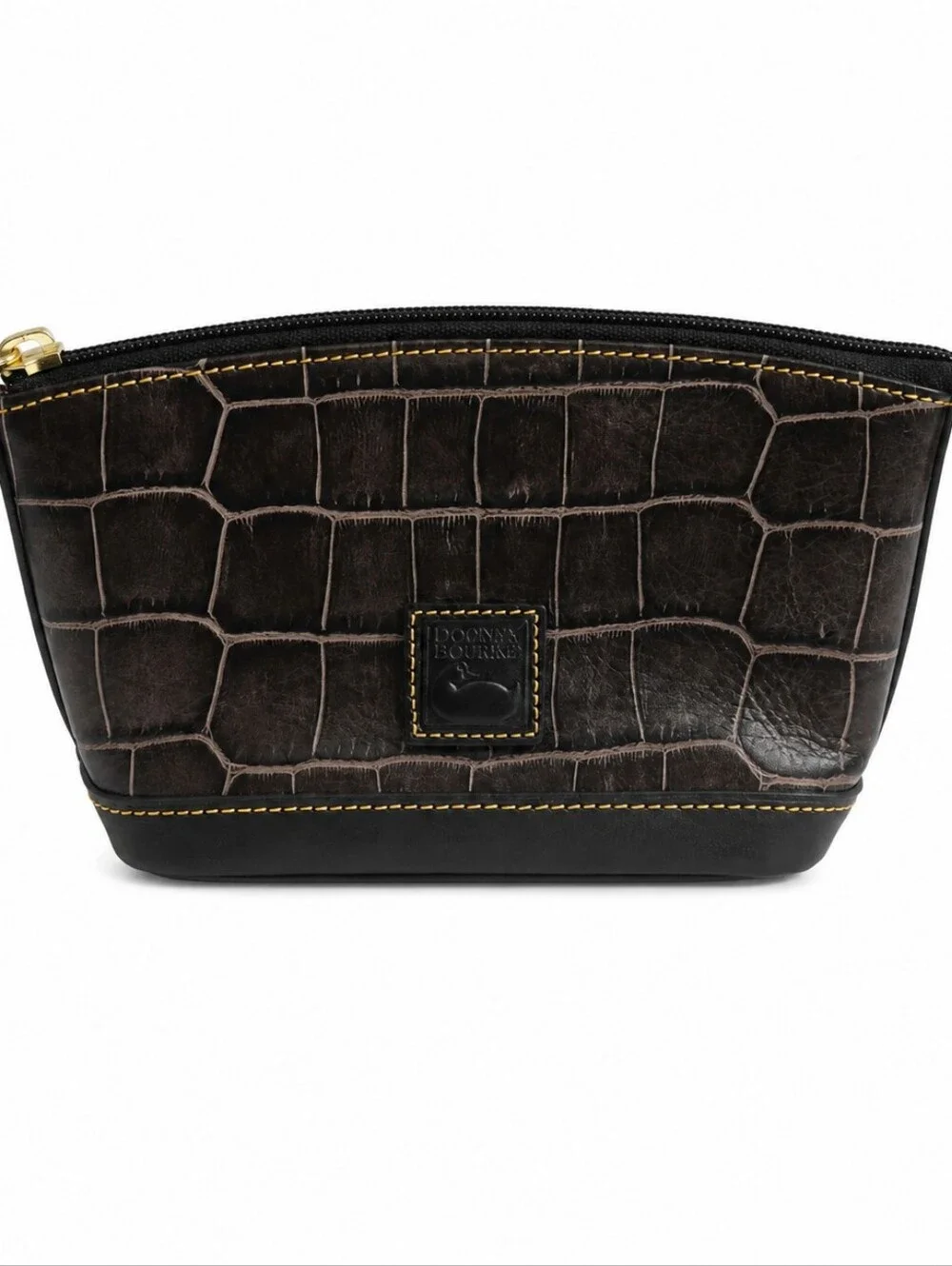Dooney & Bourke Brown Leather Crocodile Pouch Makeup Cosmetic Bag Mini Pebbled